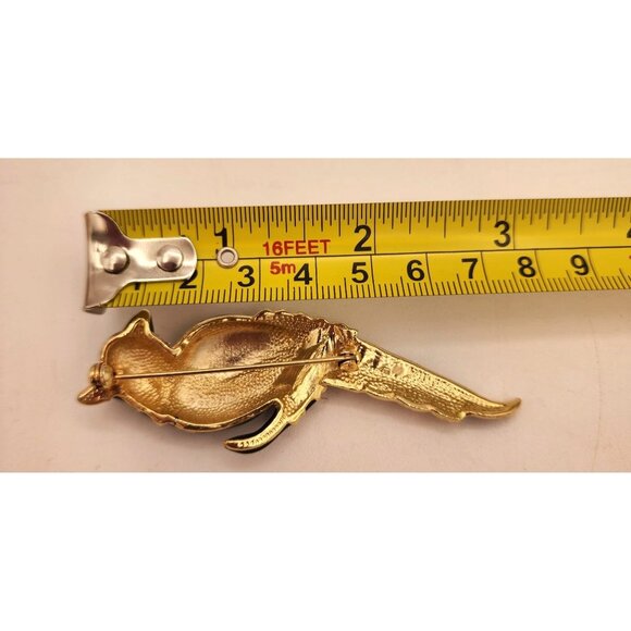 Vintage Jeweled Bird Brooch Pin - Gold Tone Blue & Green Enamel Rhinestones - Picture 4 of 4